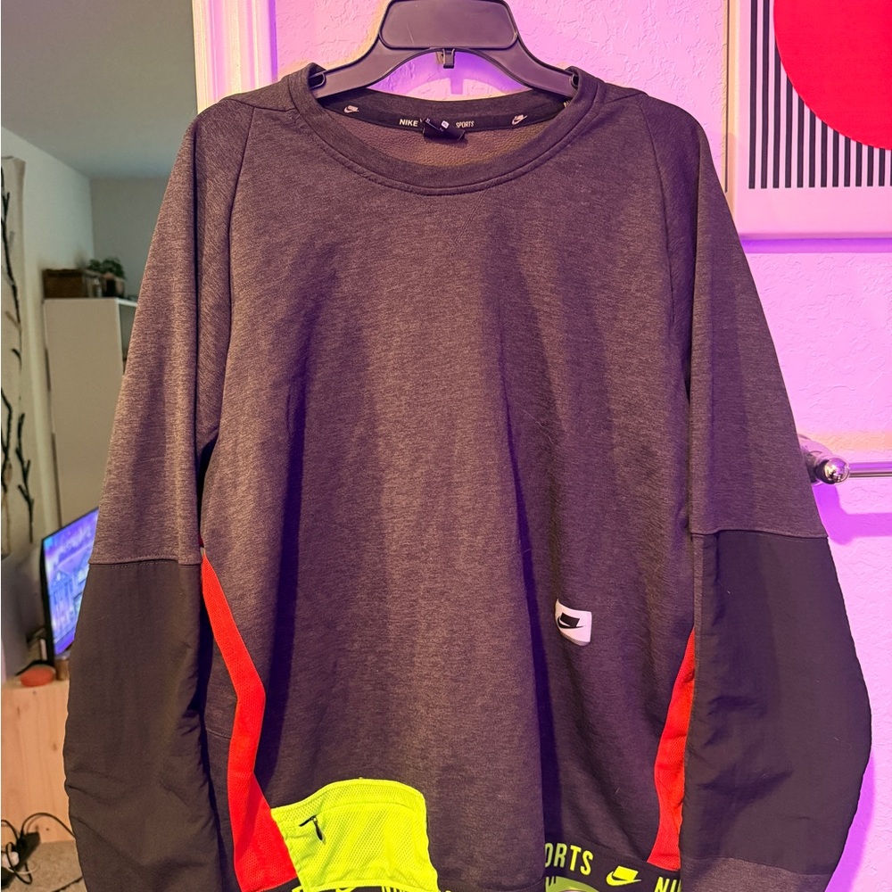Nike Gray and Black Sweatshirt with Red and Yellow Accents